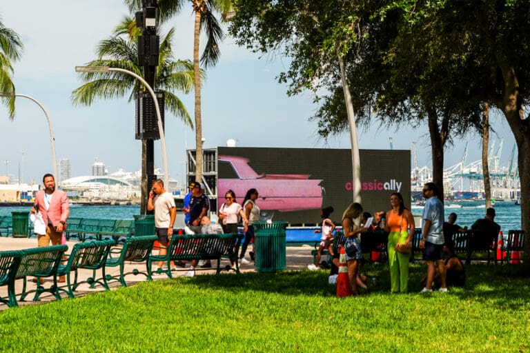outdoor advertising in downtown miami during formula 1 with Ally bank.