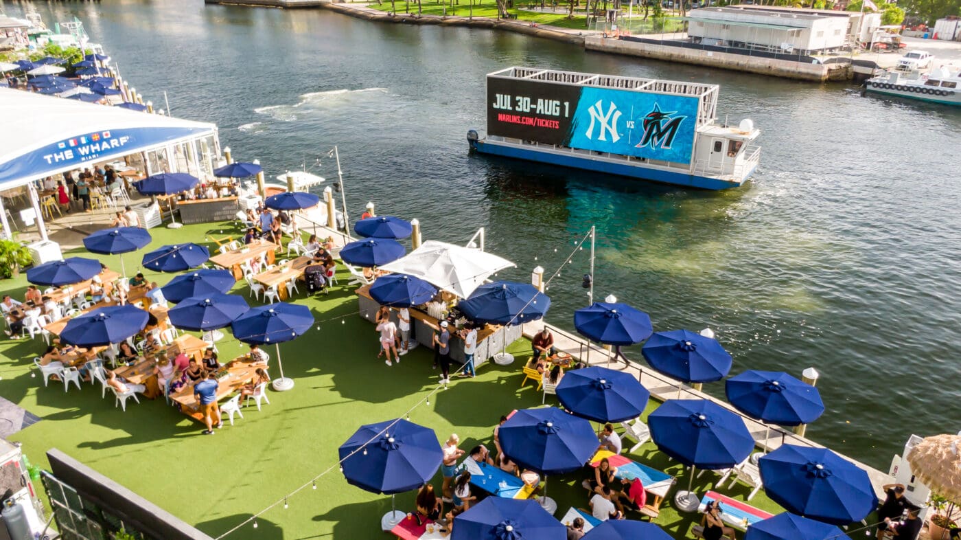 outdoor advertising on the Miami river with the Miami Marlins.