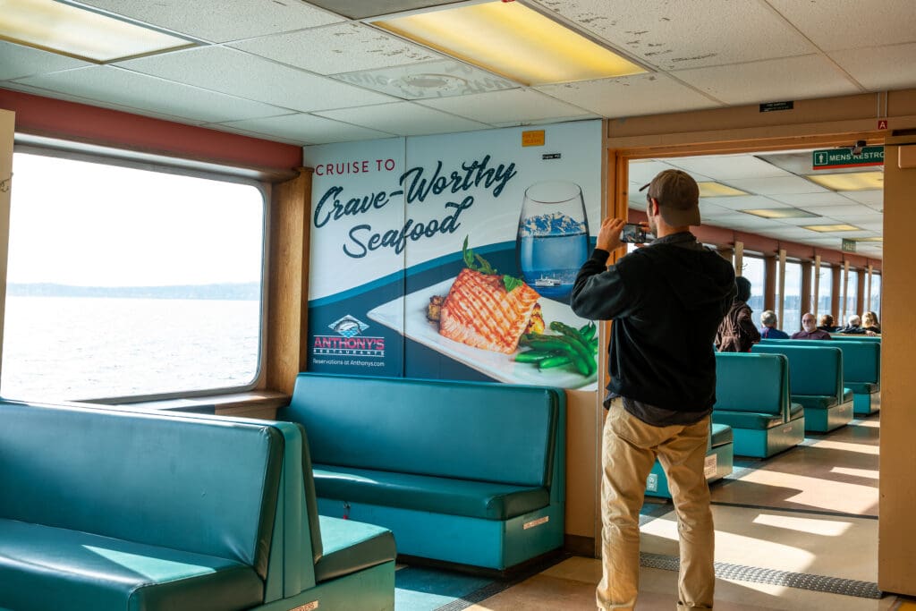 Out-of-home advertising on the Washington State Ferry for Anthony's Restaurant.