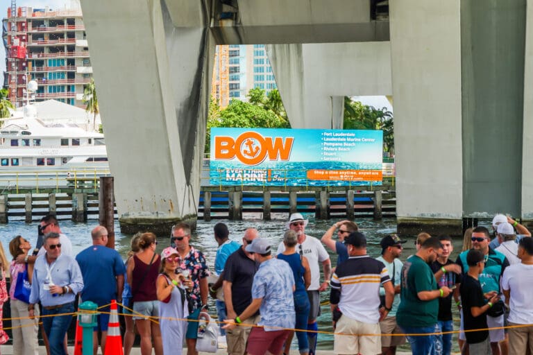 Lewis Marine BOW Advertising boat during FLIBS - Fort Lauderdale Advertising