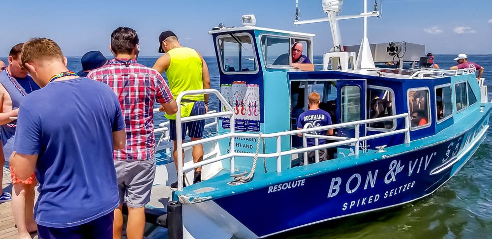 Outdoor advertising on the fire island ferries in new york displaying white claw