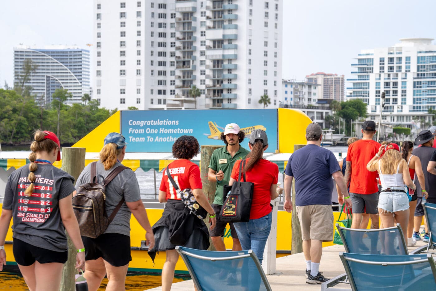 Spirit Airlines congratulating the Florida Panthers through digital billboards at the Fort lauderdale water taxi