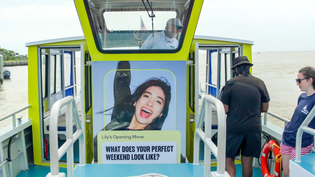 an advertisement displayed on a Fire Island Water Taxi